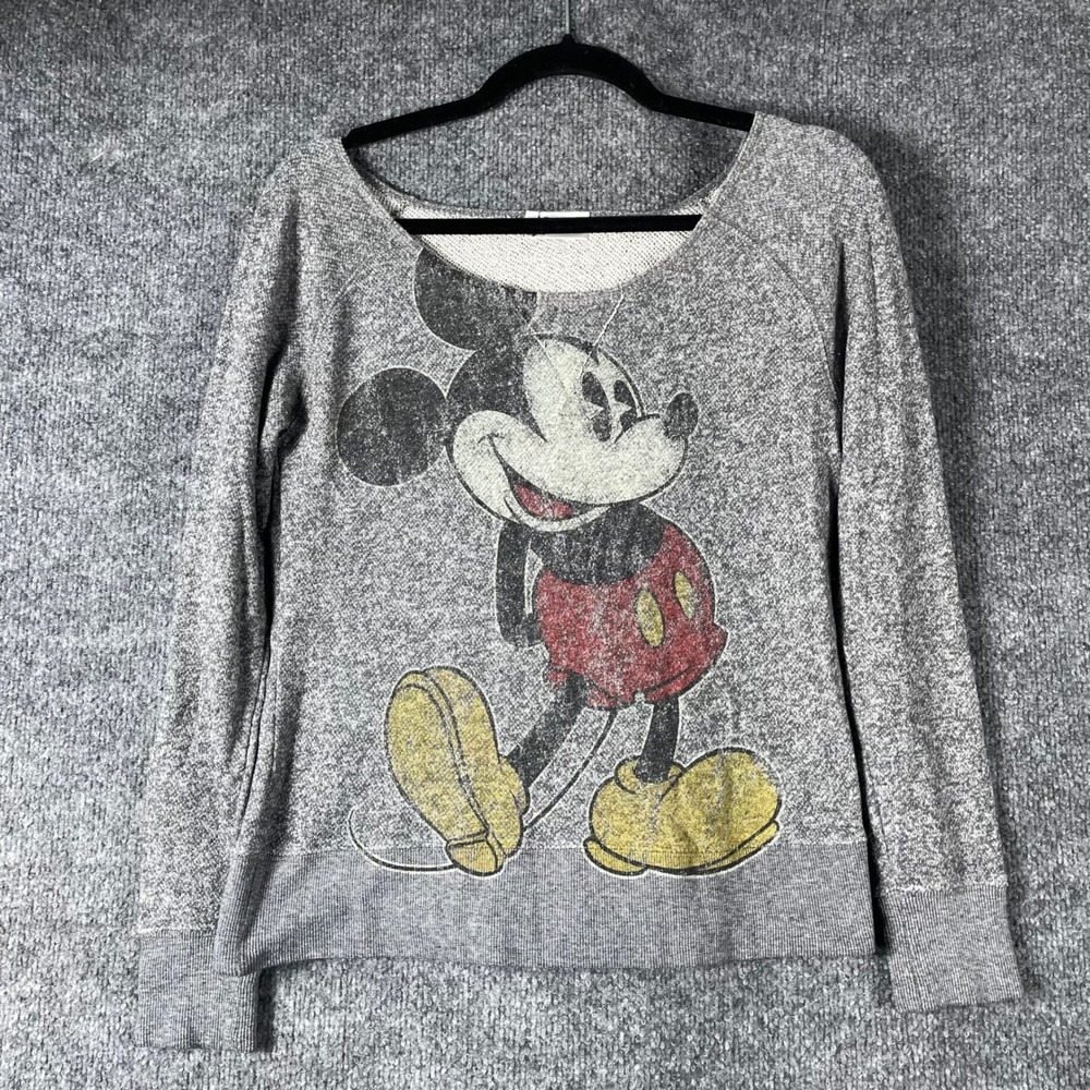 Disney Parks Sweatshirt Womens XS Gray Mickey Mouse Graphic Pullover Oversized
